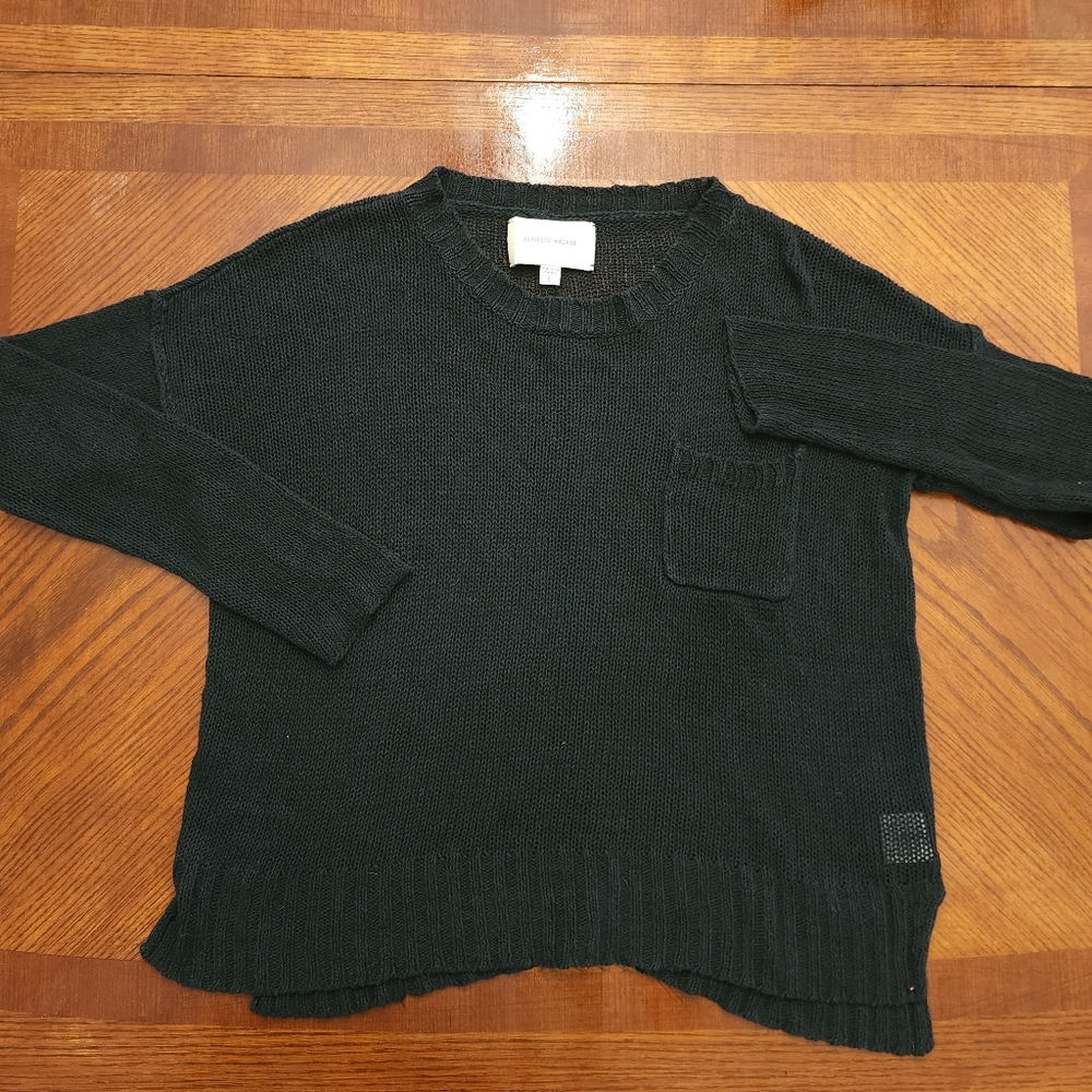 Brochu Walker Sweater Women's Size Large Black Open Knitted 100% Linen